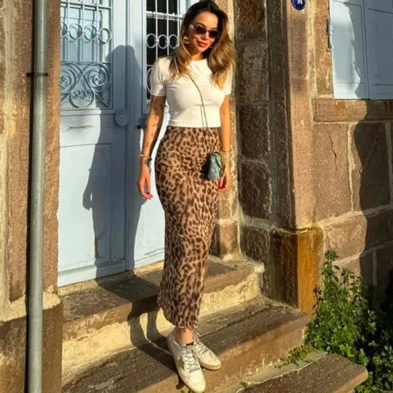 Damen-Langrock mit Leopardenmuster