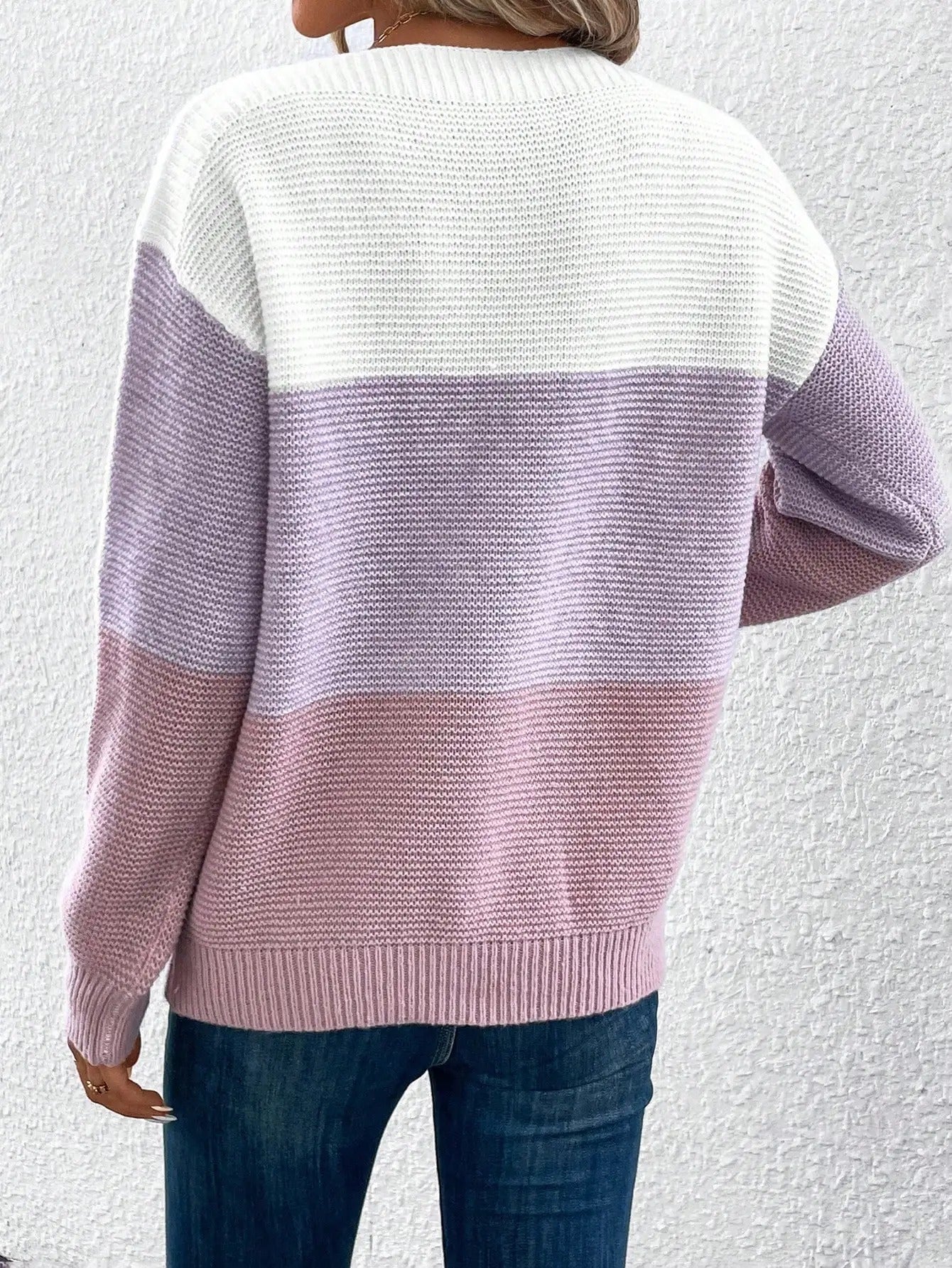 Dreifarbiger Patchwork-Pullover für Frauen