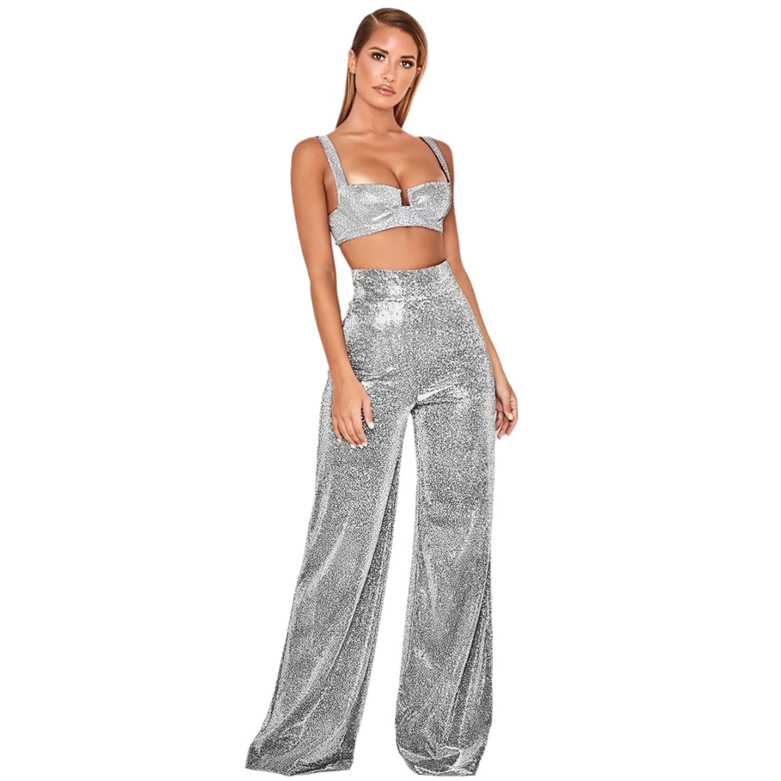 Damenhose mit hoher Taille und weitem Bein