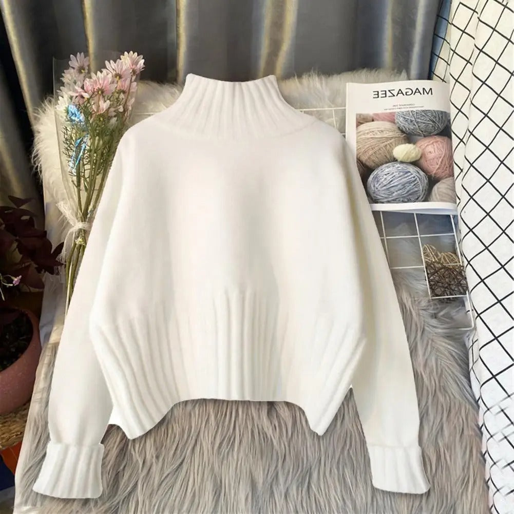 Gerippter Schmaler Rollkragenpullover für Damen