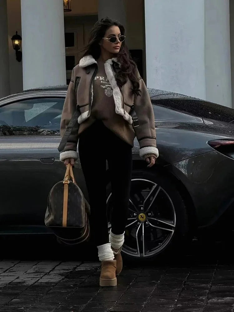 Lederjacke mit Revers für Frauen