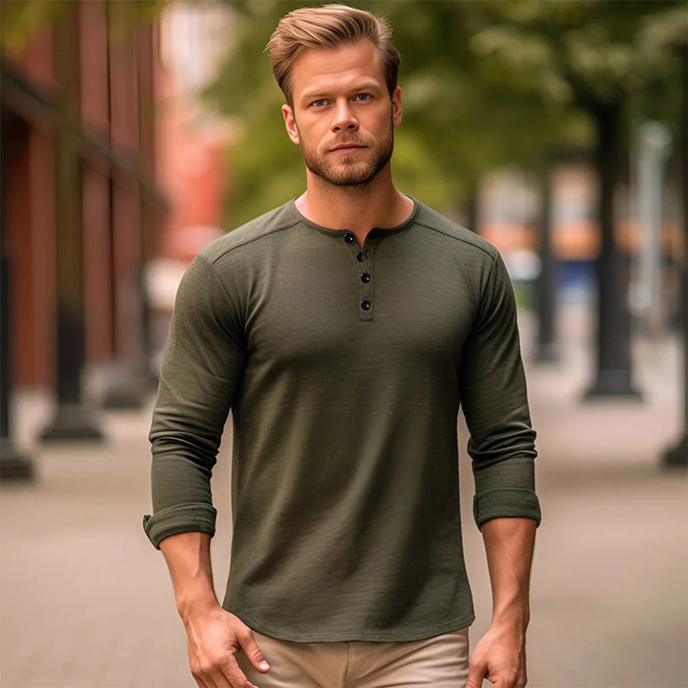 Langärmeliges T-Shirt mit Henley-Ausschnitt für Männer