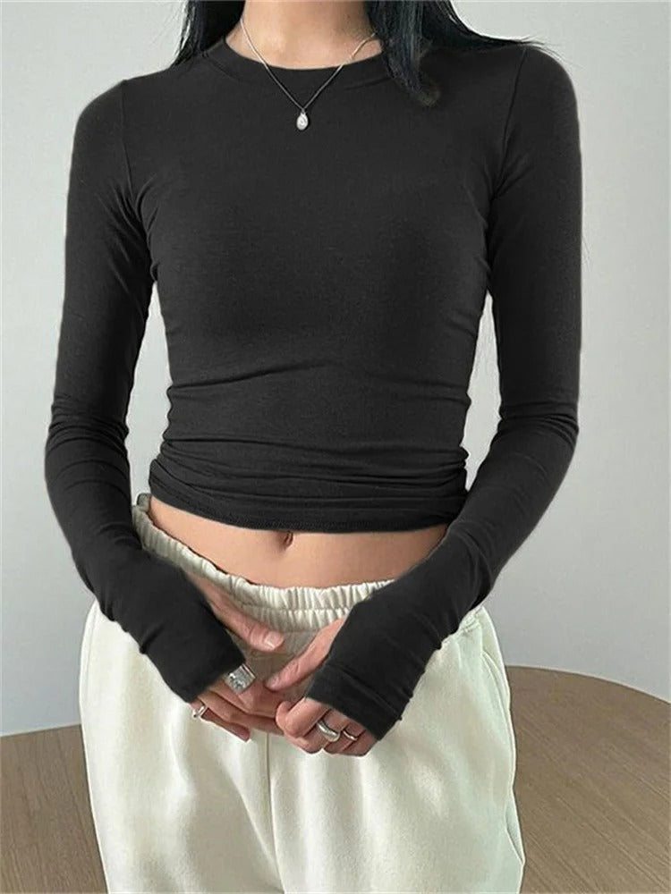 Damen Slim Fit Rundhalsausschnitt Tops