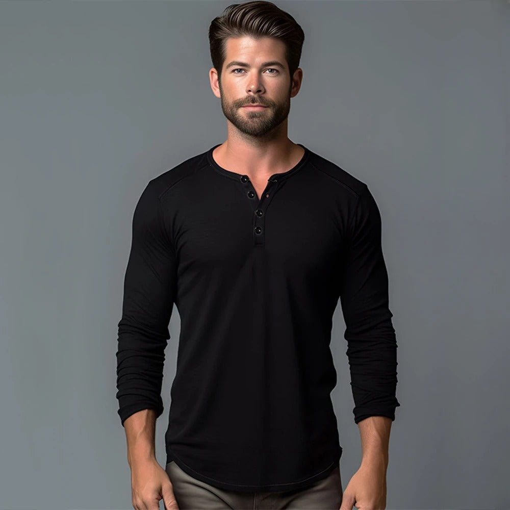Langärmeliges T-Shirt mit Henley-Ausschnitt für Männer