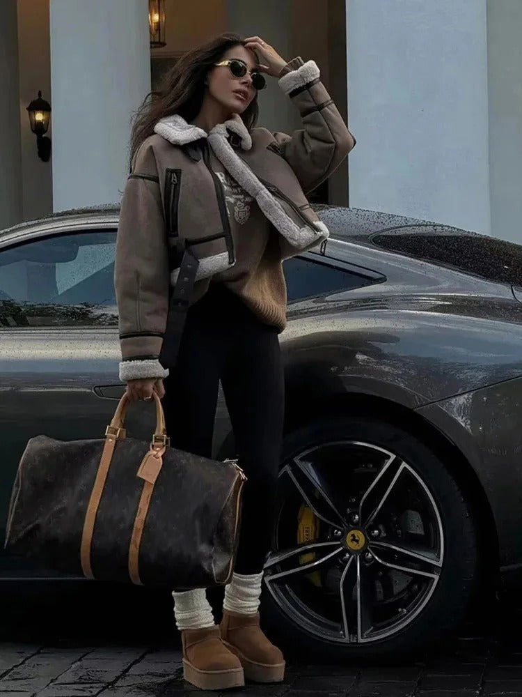 Lederjacke mit Revers für Frauen