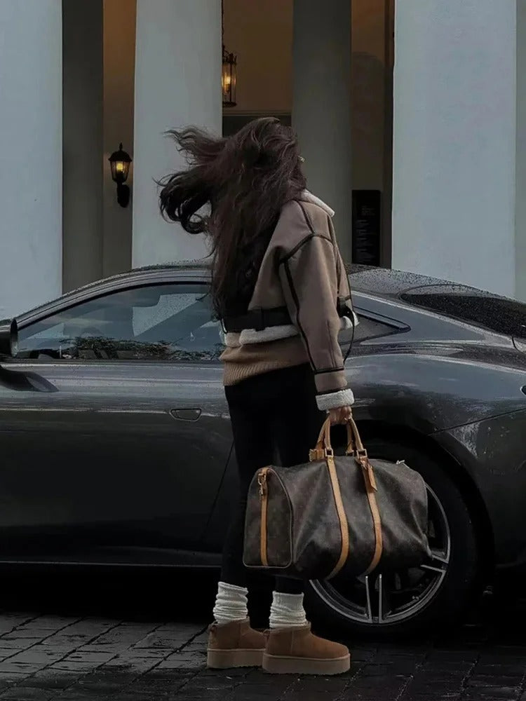 Lederjacke mit Revers für Frauen