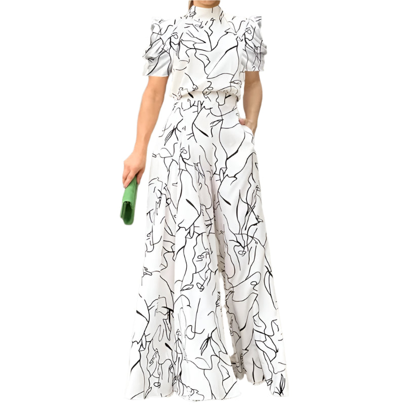 Hose mit weitem Bein und Kunstmuster im Neckholder-Stil