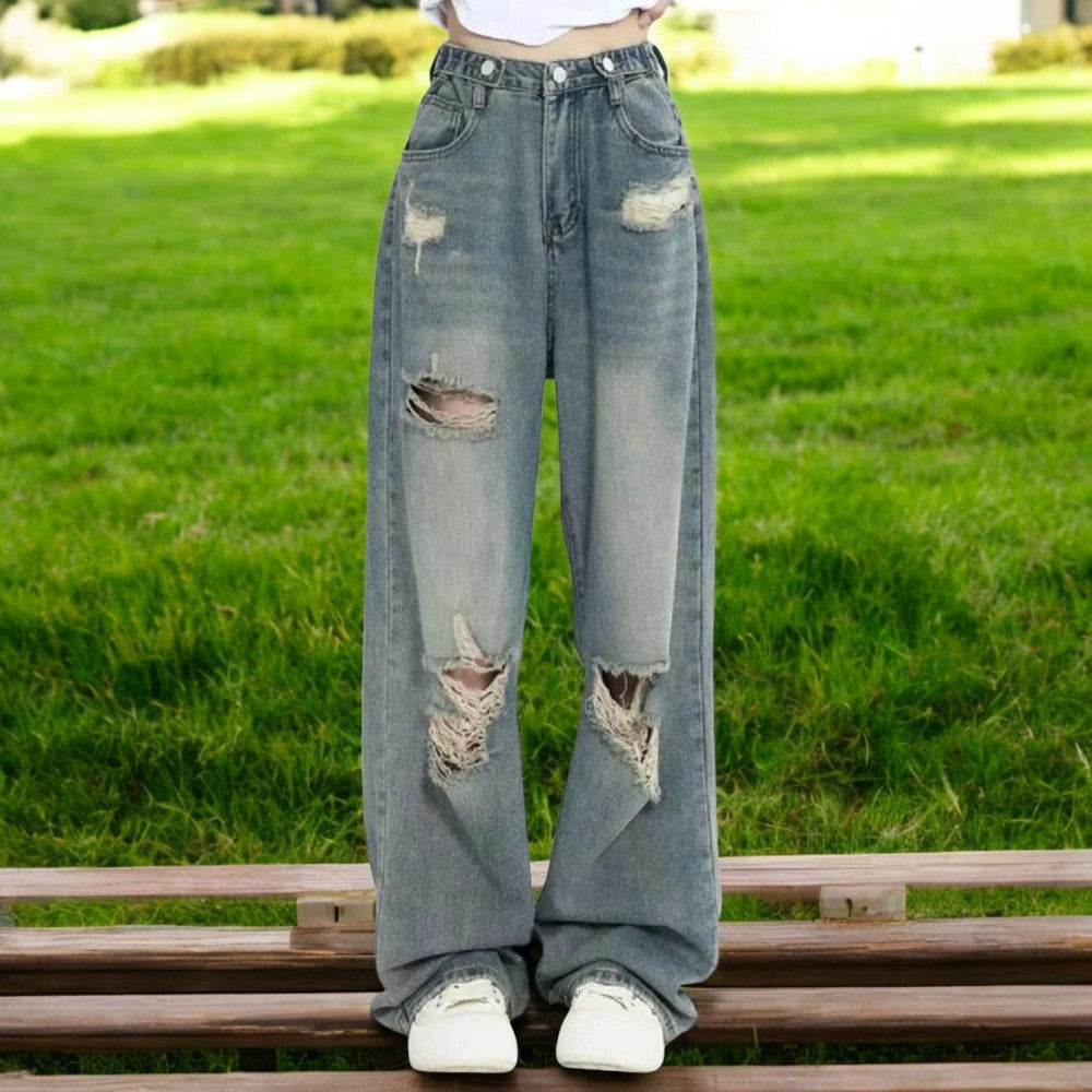 Zerrissene Damenjeans mit hoher Taille