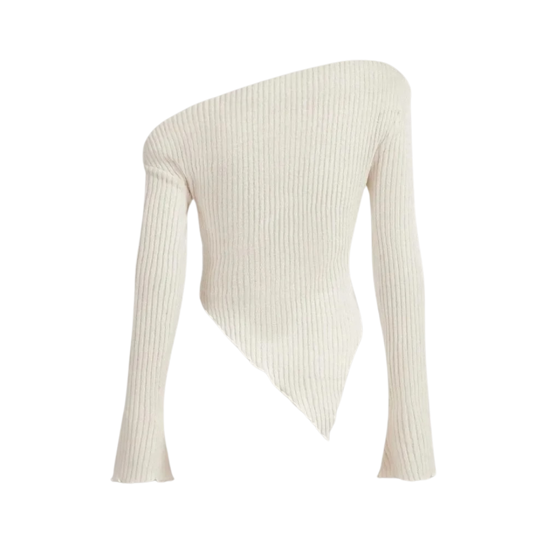 Asymmetrischer Gerippter Freizeitpullover