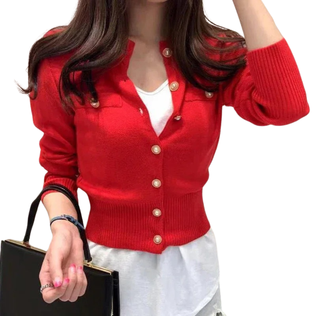 Damenstrickjacke mit einreihiger Knopfleiste