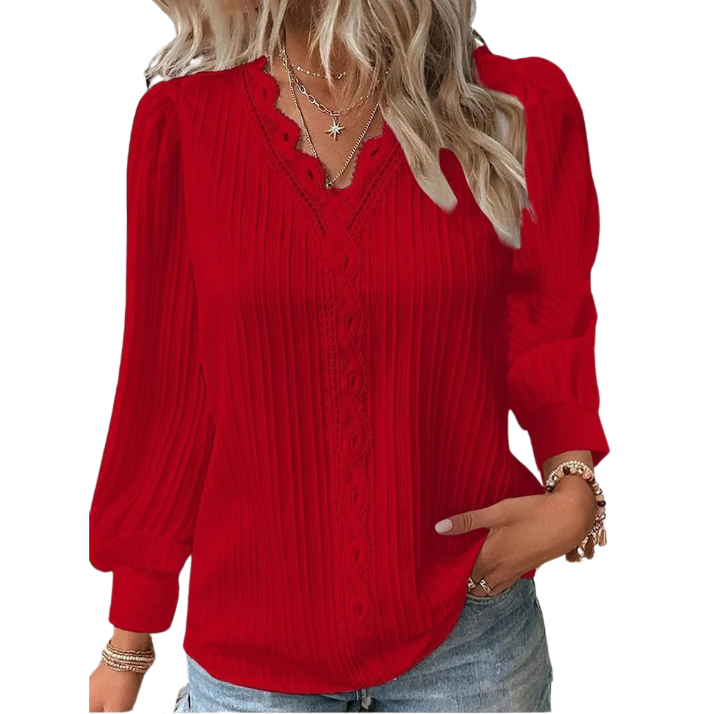 Damen-Shirt mit V-Ausschnitt und Ziernähten