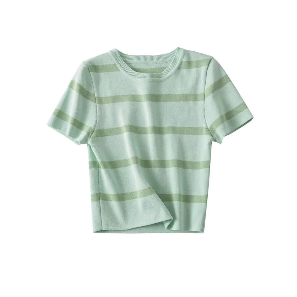 Gebreide gestreepte kurze Top für Damen