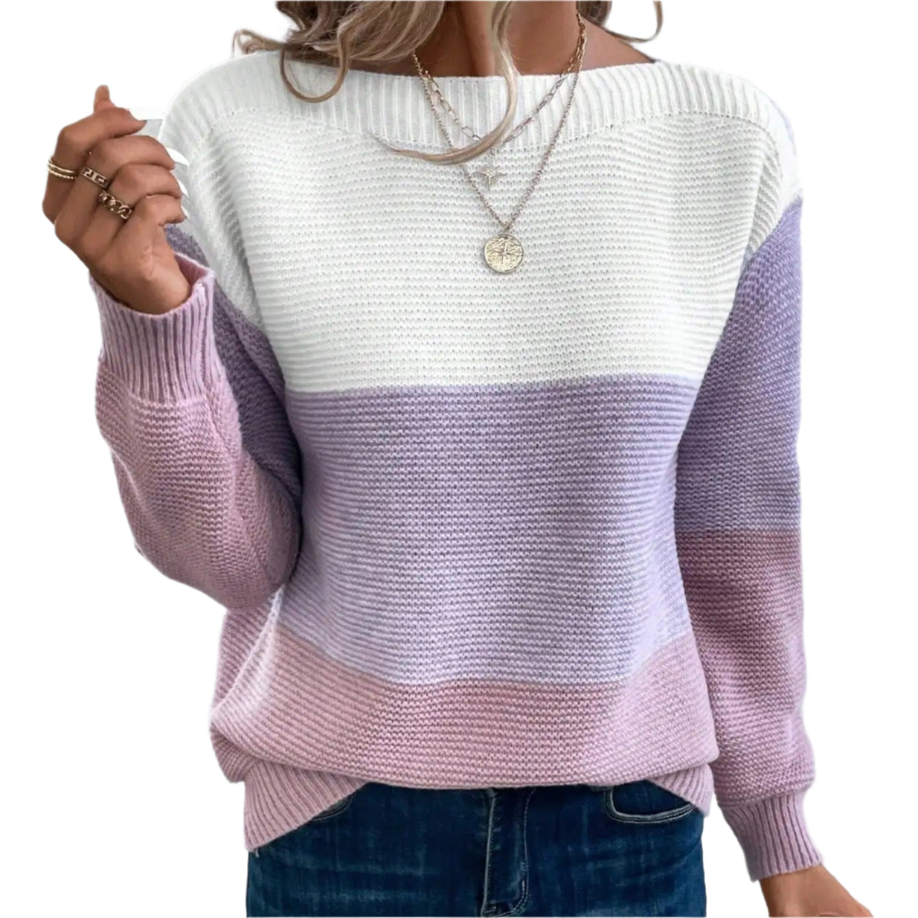 Dreifarbiger Patchwork-Pullover für Frauen