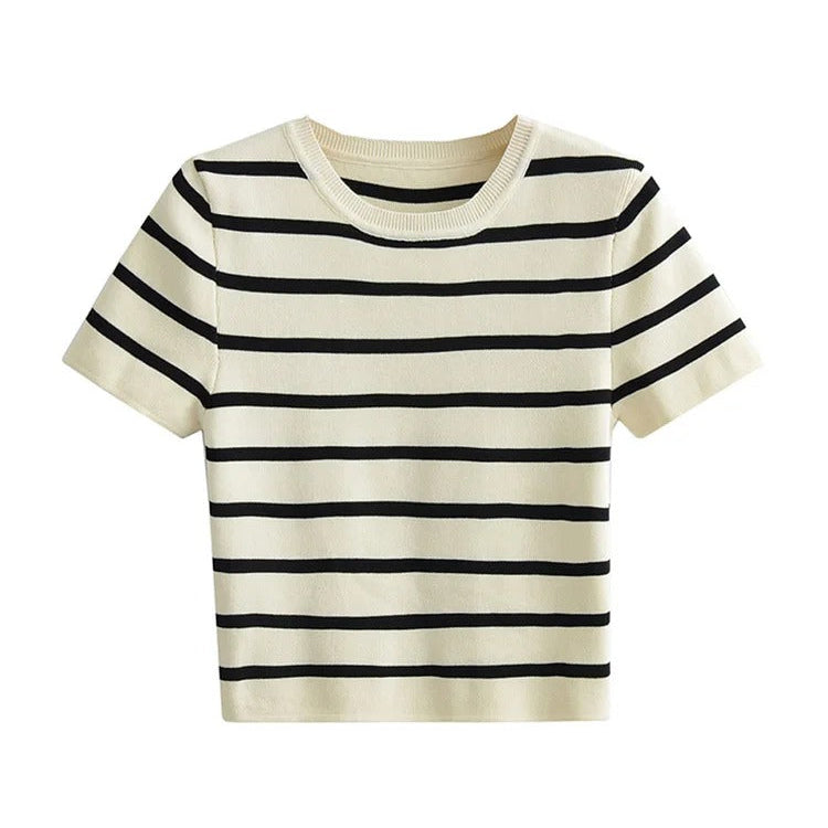Gebreide gestreepte kurze Top für Damen