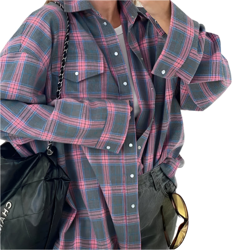 Übergroßes Damenhemd mit langen Ärmeln und Karomuster