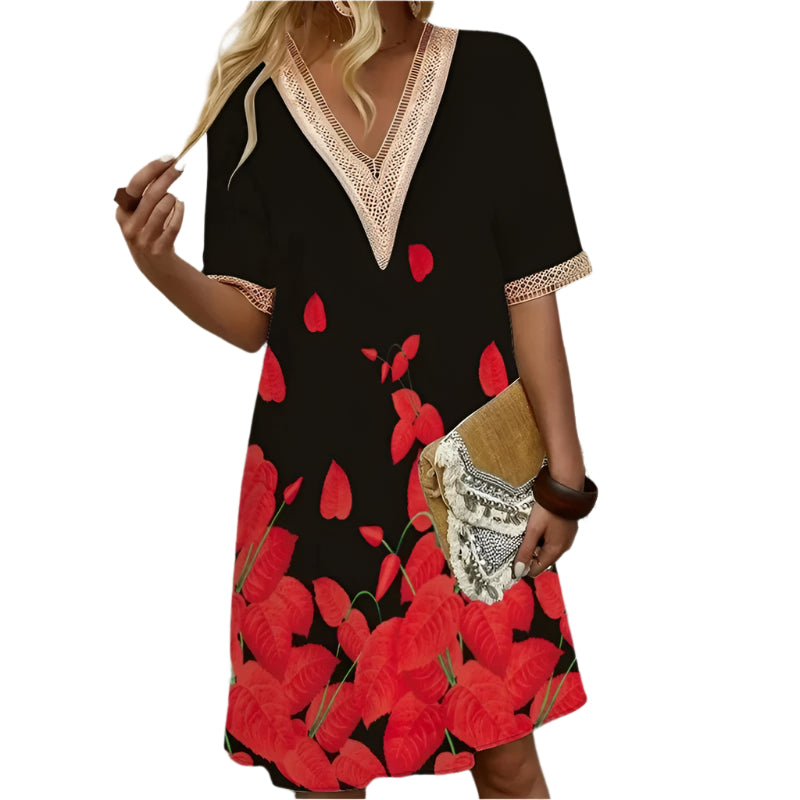 Damen V-Ausschnitt Bedrucktes Sommerkleid
