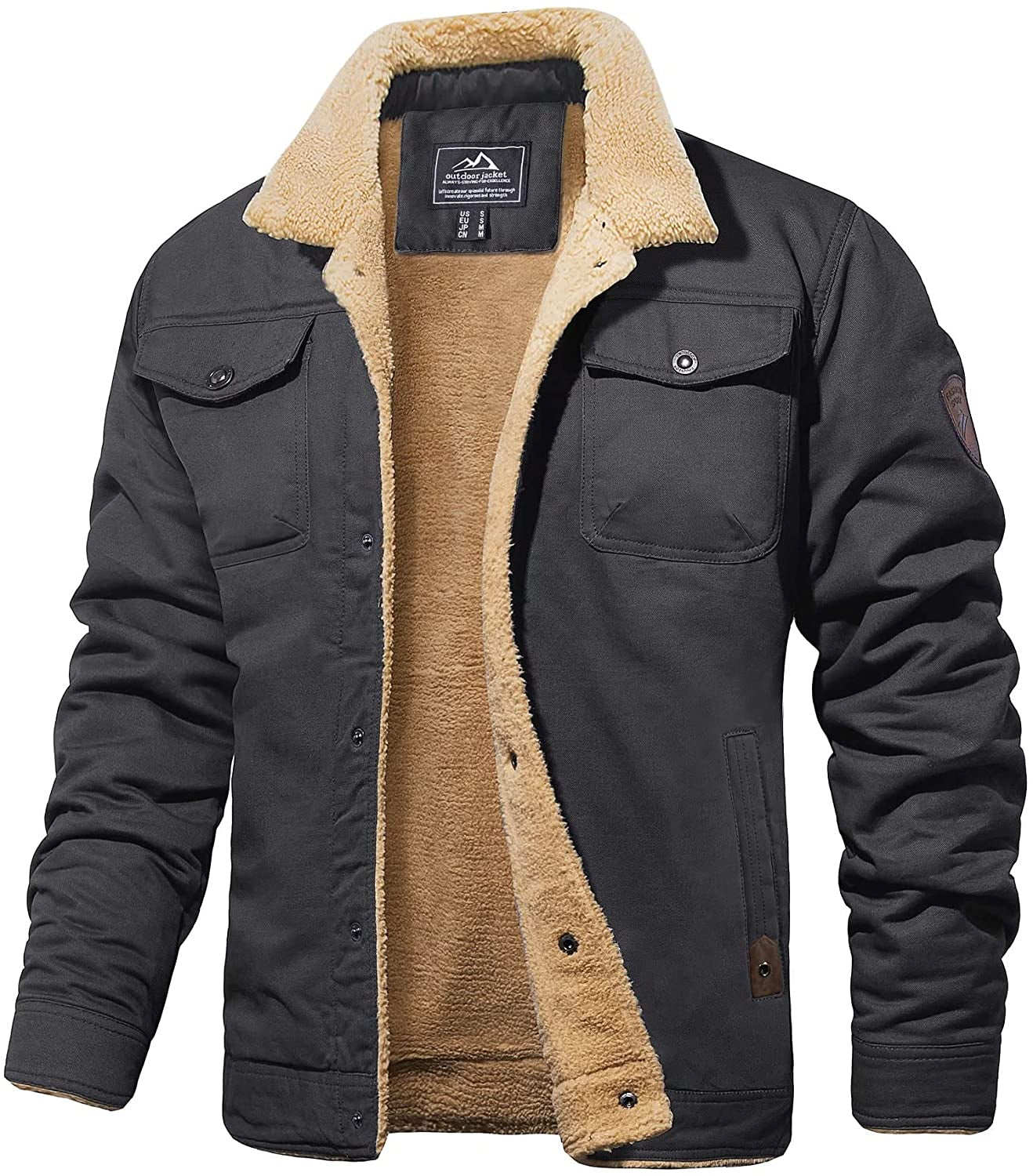 Variant image for Herrenjacke Armygrün Winterjacke Sherpa-Futter Wasserabweisend Robust-5