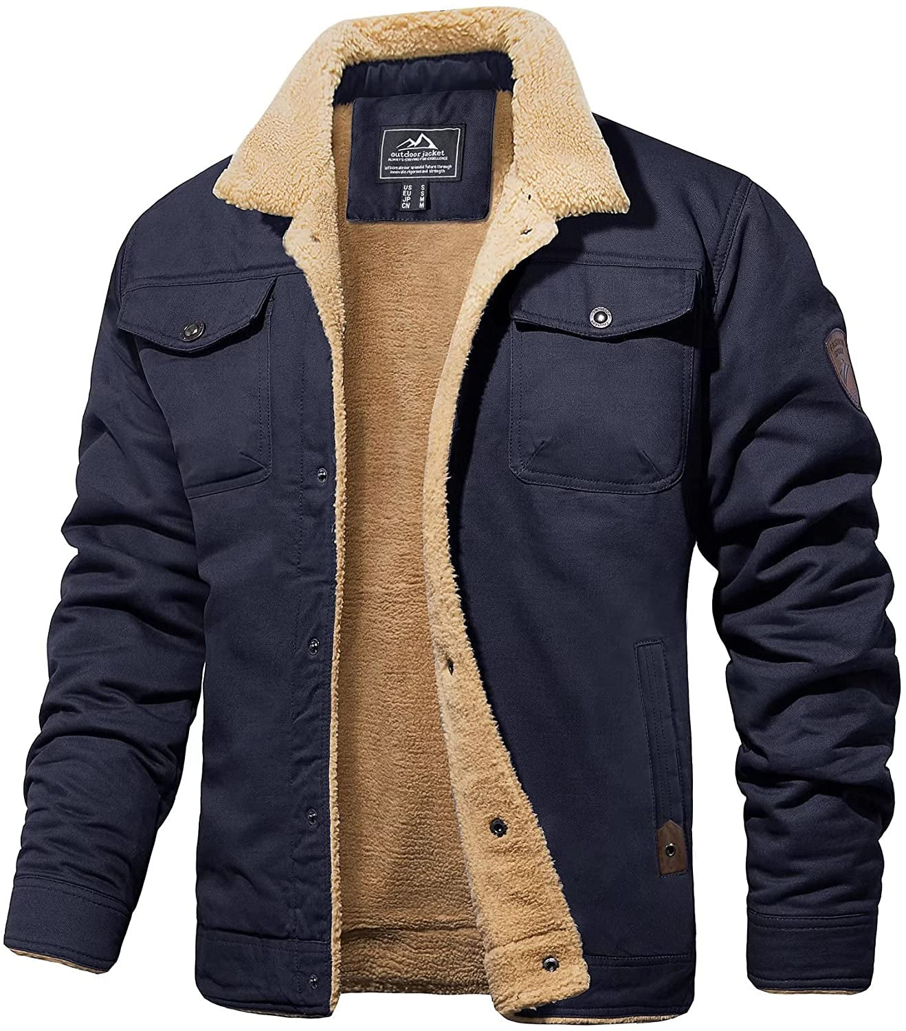 Variant image for Herrenjacke Armygrün Winterjacke Sherpa-Futter Wasserabweisend Robust-13