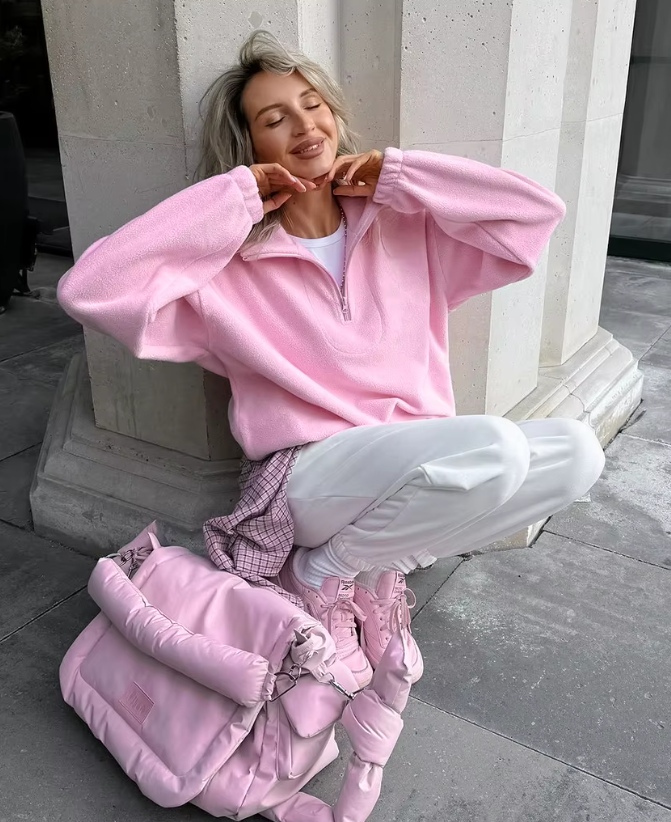 Damenpullover aus Fleece in Rosa mit Reißverschluss