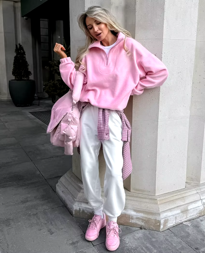 Damenpullover aus Fleece in Rosa mit Reißverschluss