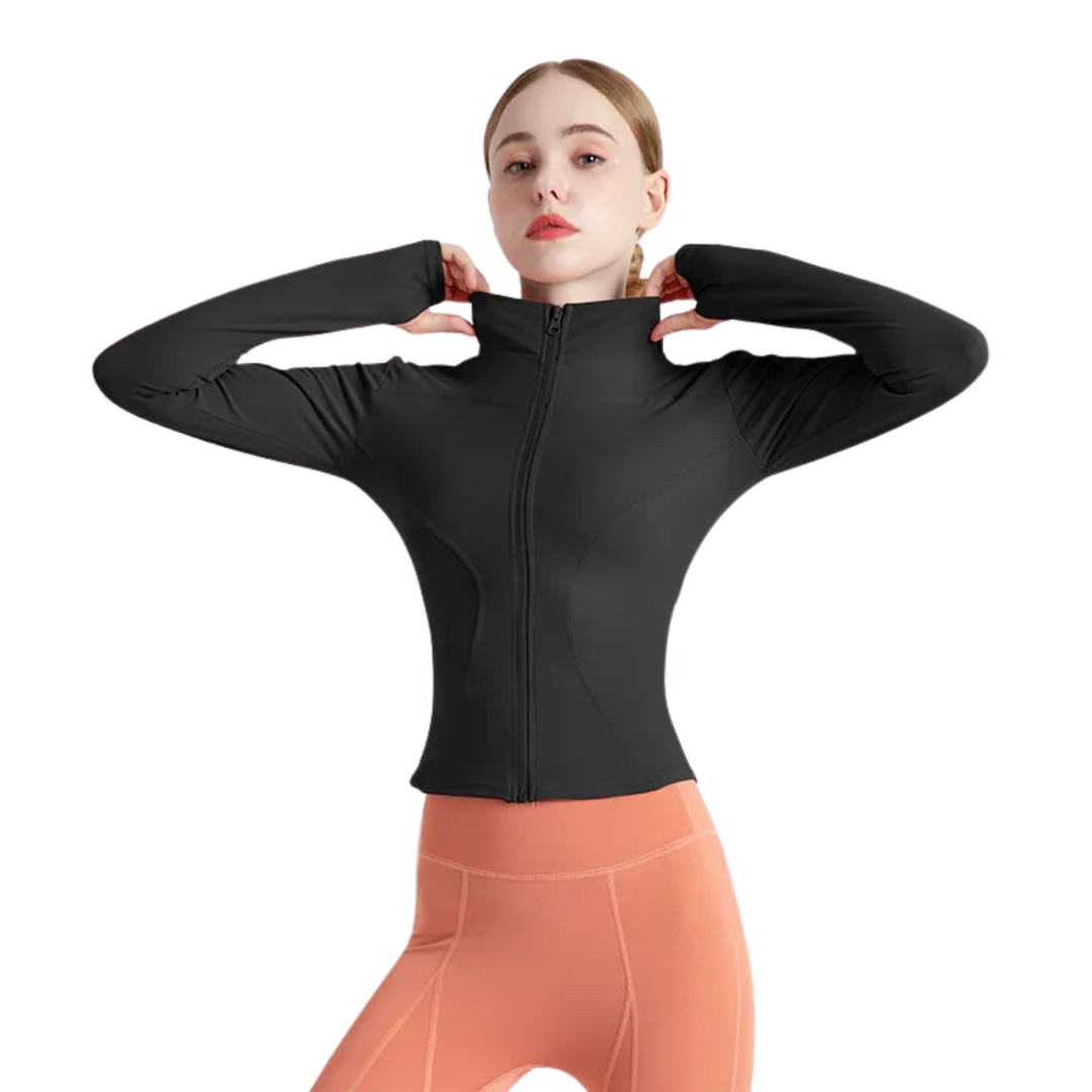 Langärmelige Fitnessjacke mit Reißverschluss für Frauen