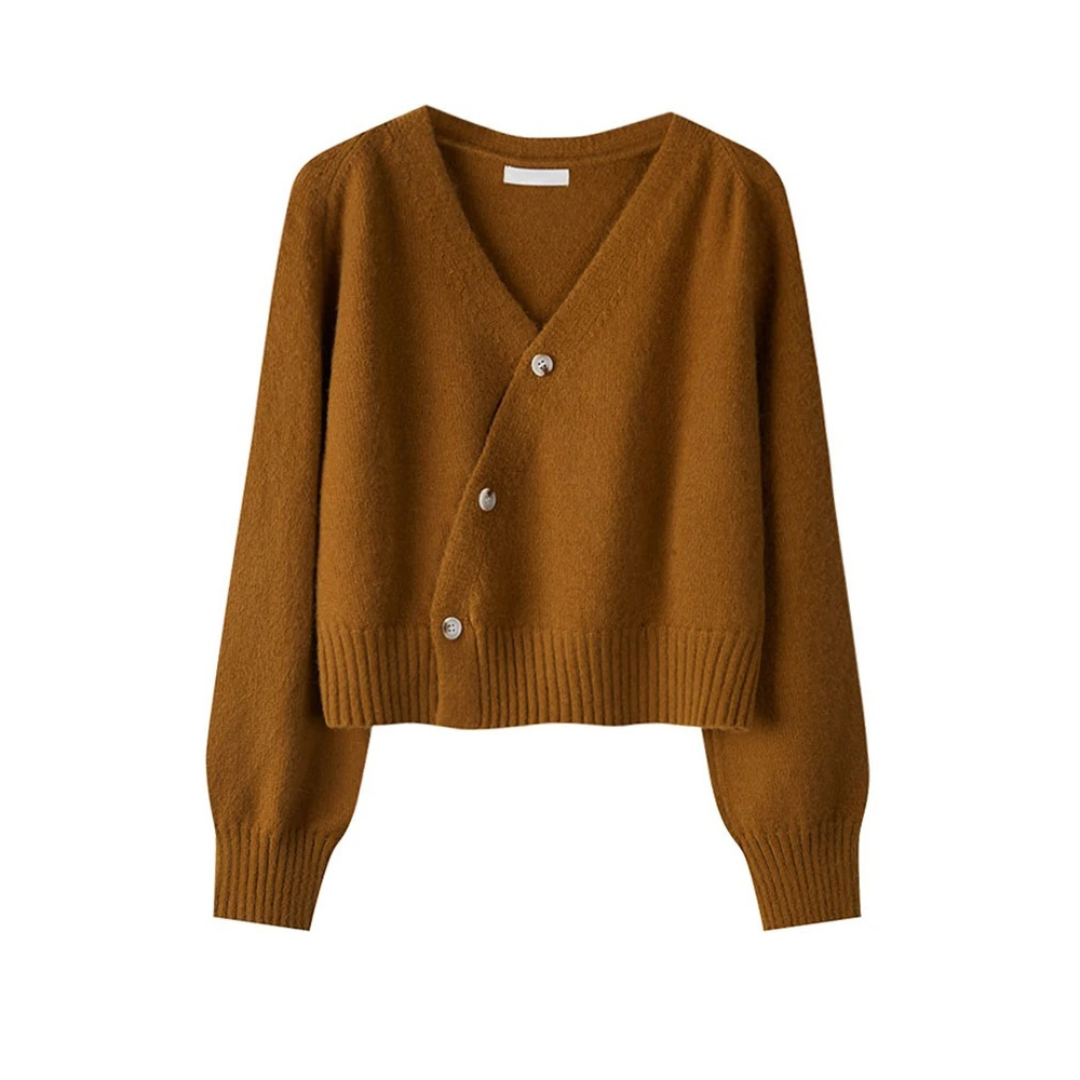 Damen-Strickjacke mit V-Ausschnitt und diagonalem Knopf