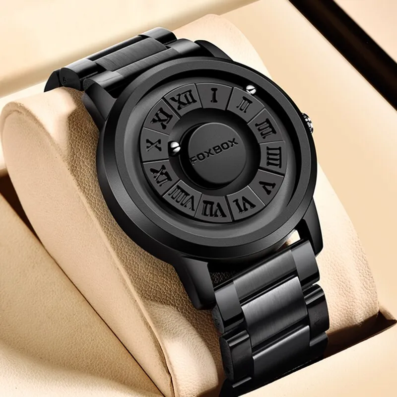 Variant image for Herren Uhr Schwarz Modern Edelstahl Magnetische Armbanduhr mit Touch Time Technologie-2