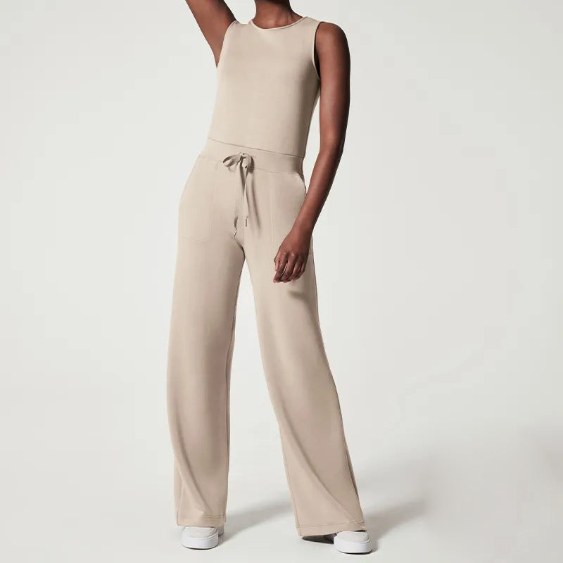 Damen Jumpsuit Luftig Bequem Mit Gürtel Aus Atmungsaktivem Polyester-1