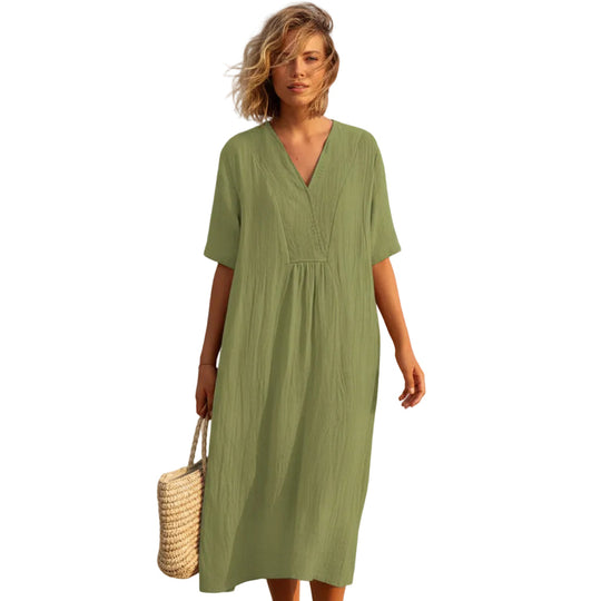 Damen A-Linie Kleid mit V-Ausschnitt für Sommerliche Anlässe
