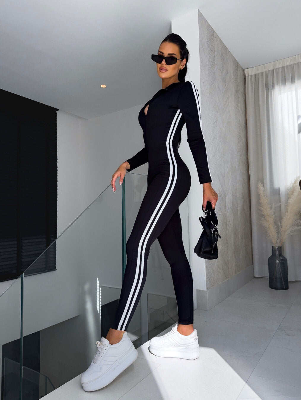 Damen Jumpsuit Sportlich Elegant mit Praktischem Reißverschluss für Vielseitige Anlässe-2