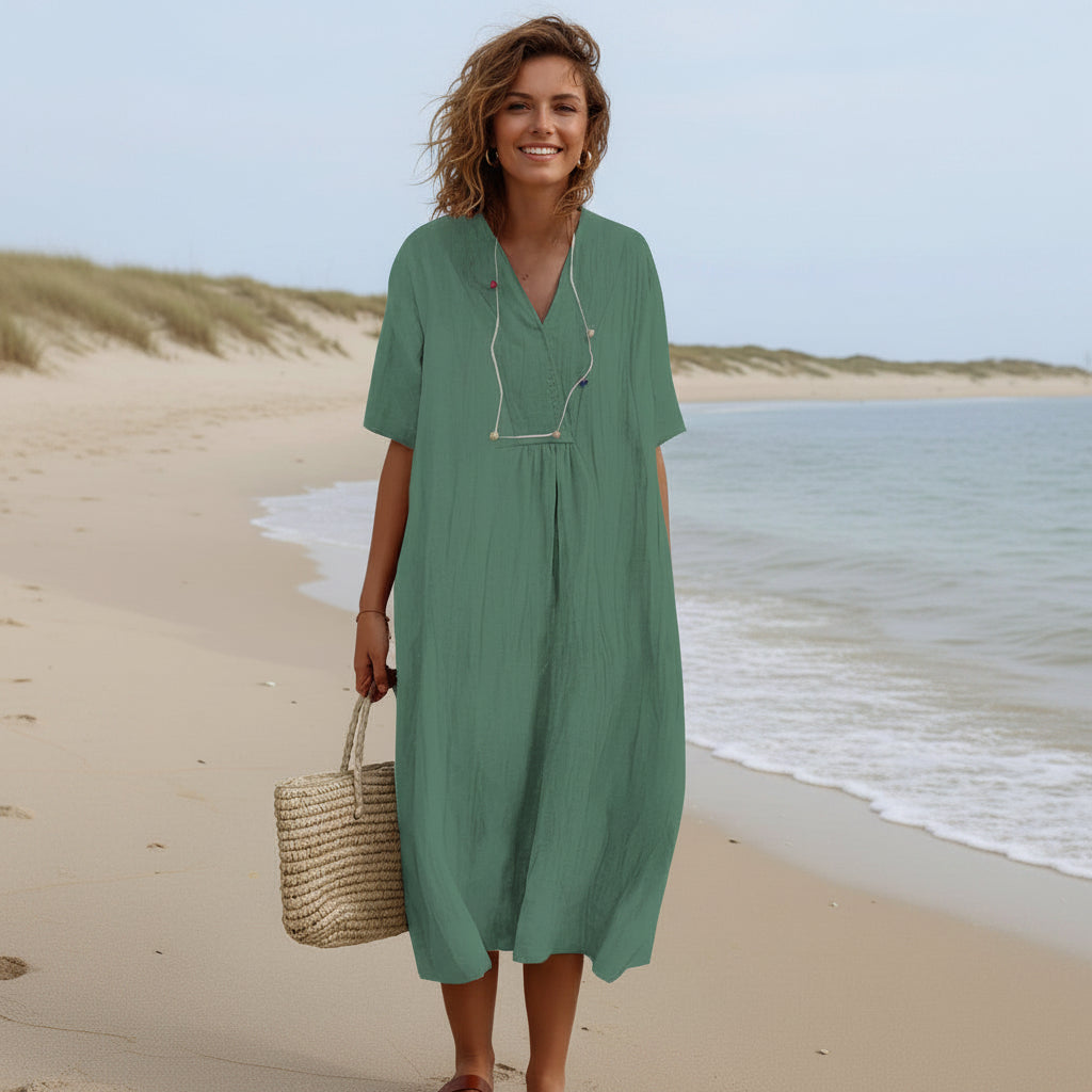 Damen A-Linie Kleid mit V-Ausschnitt für Sommerliche Anlässe