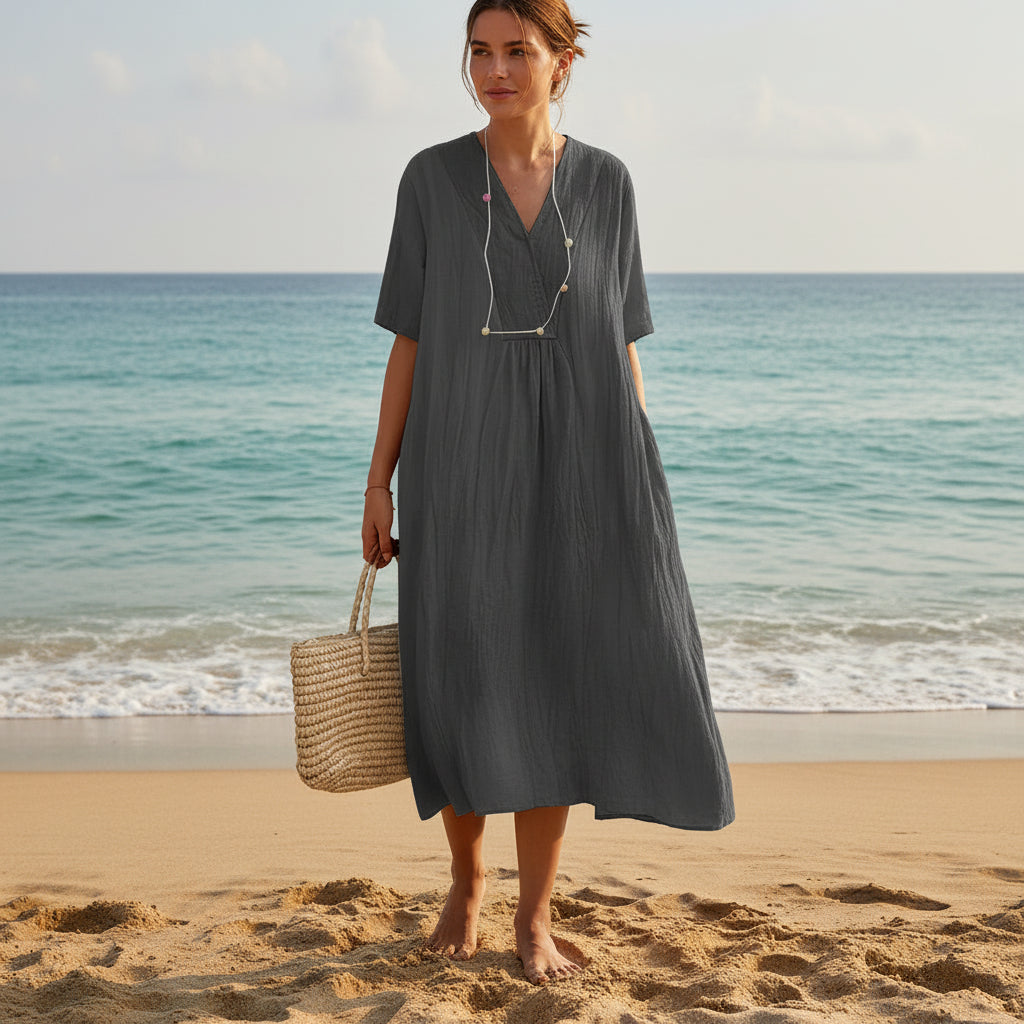 Damen A-Linie Kleid mit V-Ausschnitt für Sommerliche Anlässe