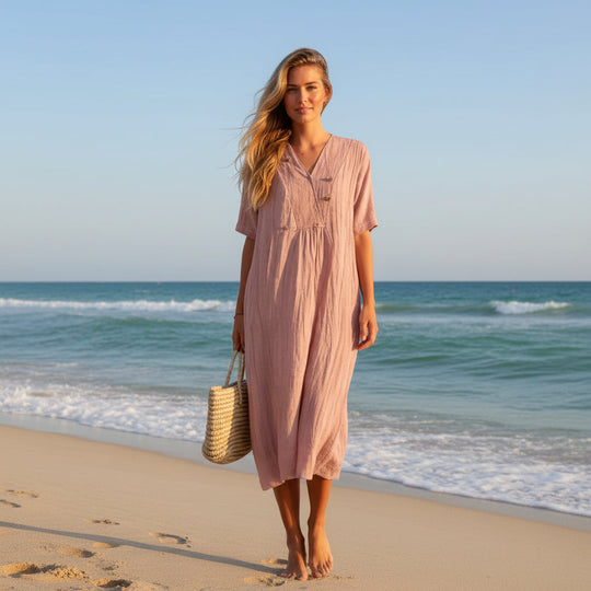 Damen A-Linie Kleid mit V-Ausschnitt für Sommerliche Anlässe