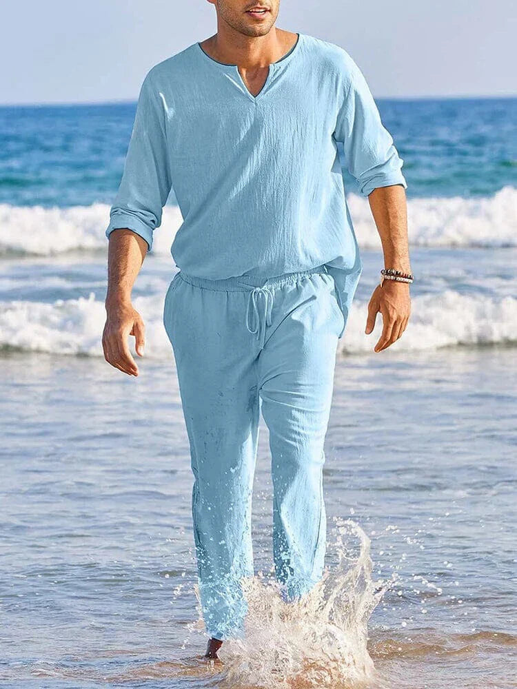 Herren Set Bequem Stilvoll Baumwolle - Hosen und Hemd für Männer 6