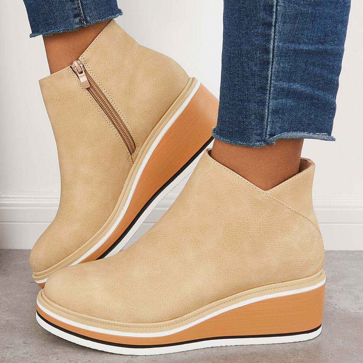 Damen Stiefel Knöchel mit Reißverschluss Plateau aus Kunstleder 1