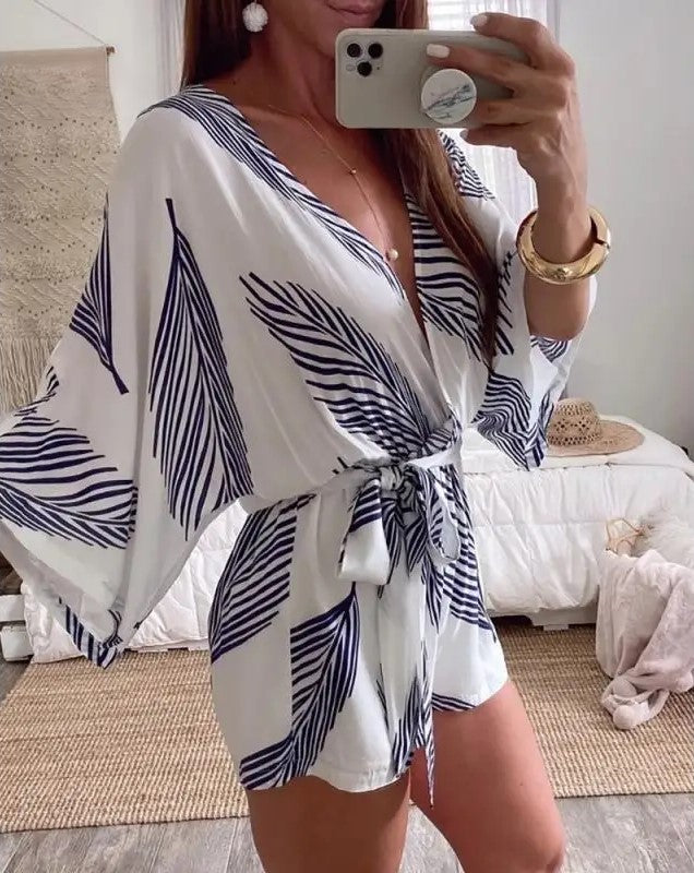 Damen Jumpsuit Elegant Mit Tiefem V-Ausschnitt Und Langen Ärmeln Aus Leichtem Material 1