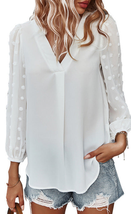 Damen Langarm-Top mit gekerbtem Ausschnitt Eleganz