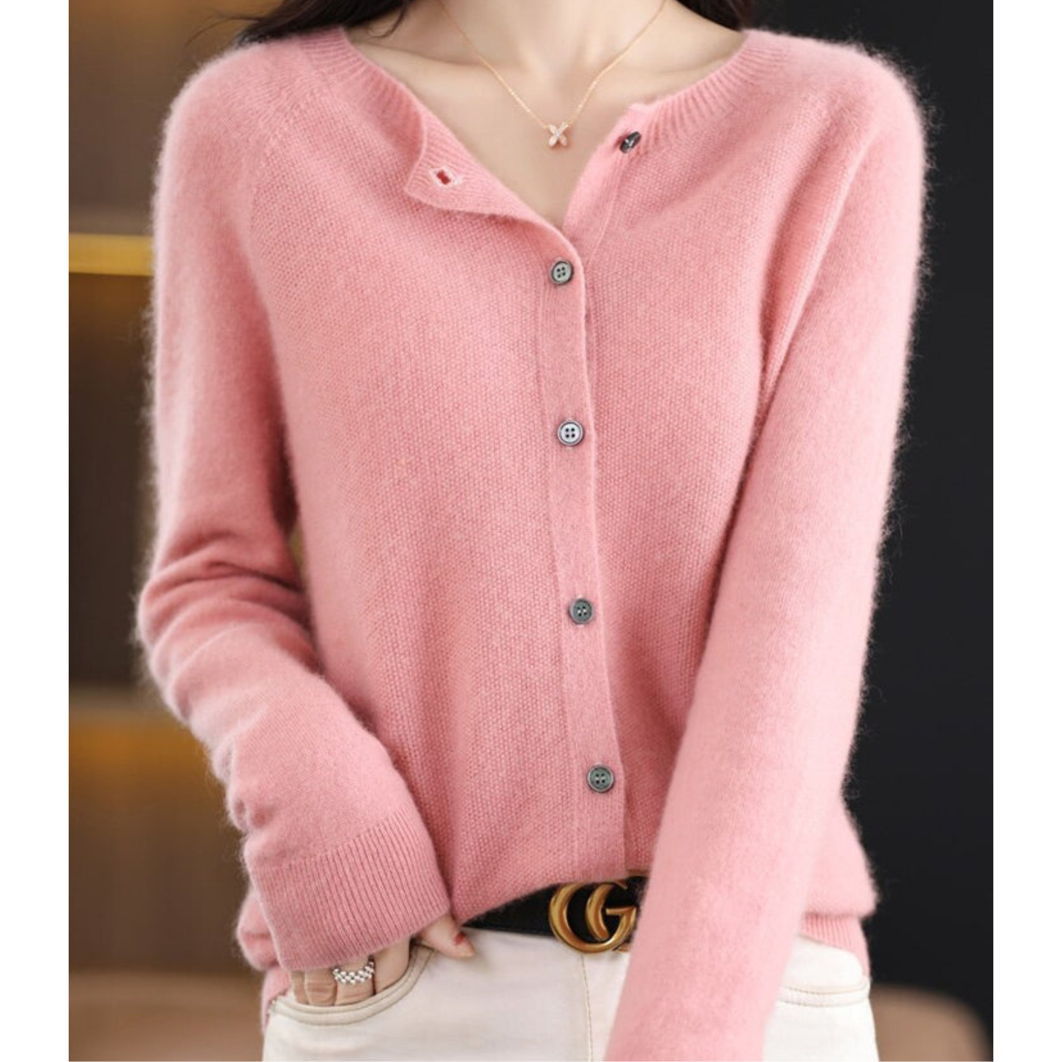 Variant image for Damenpullover O-Neck Cardigan 100% Wolle Warmer Pullover für Kalte Tage-7