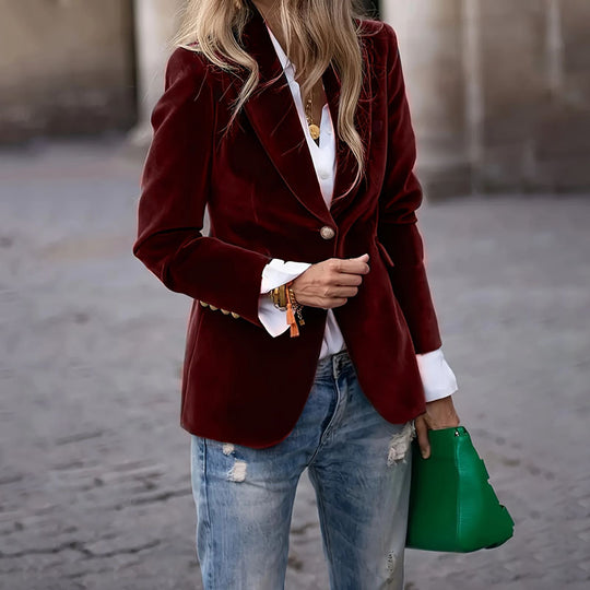 Damen Blazer Samt mit goldenen Knopfdetails