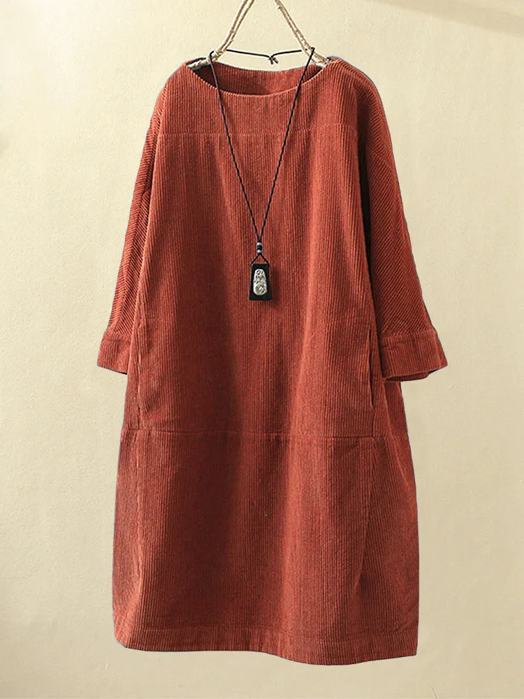 Variant image for Damen Kleid Langarm Elegant Cord für Festliche Anlässe-25