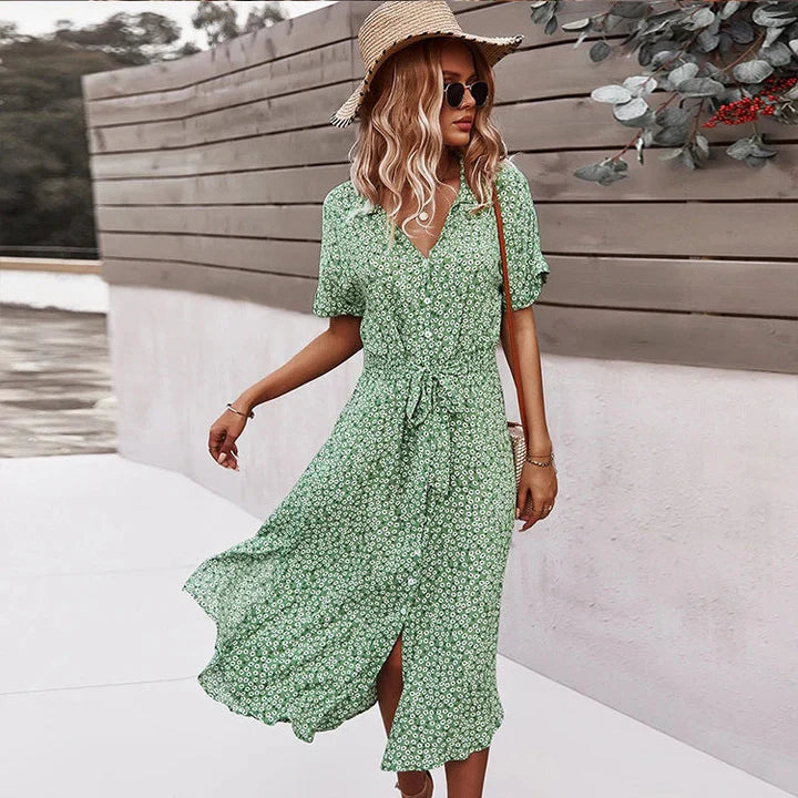 Variant image for Damen Sommerkleid Floral Lace-Up Baumwolle Luftig Komfortabel-1