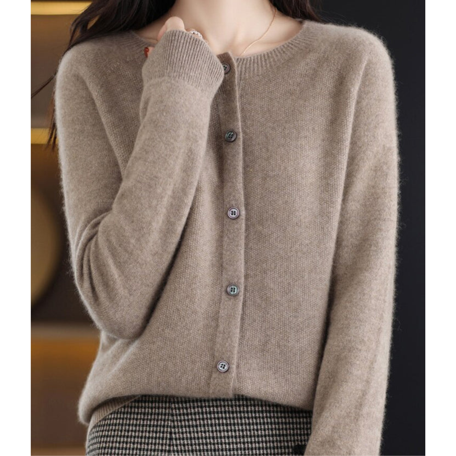 Variant image for Damenpullover O-Neck Cardigan 100% Wolle Warmer Pullover für Kalte Tage-55