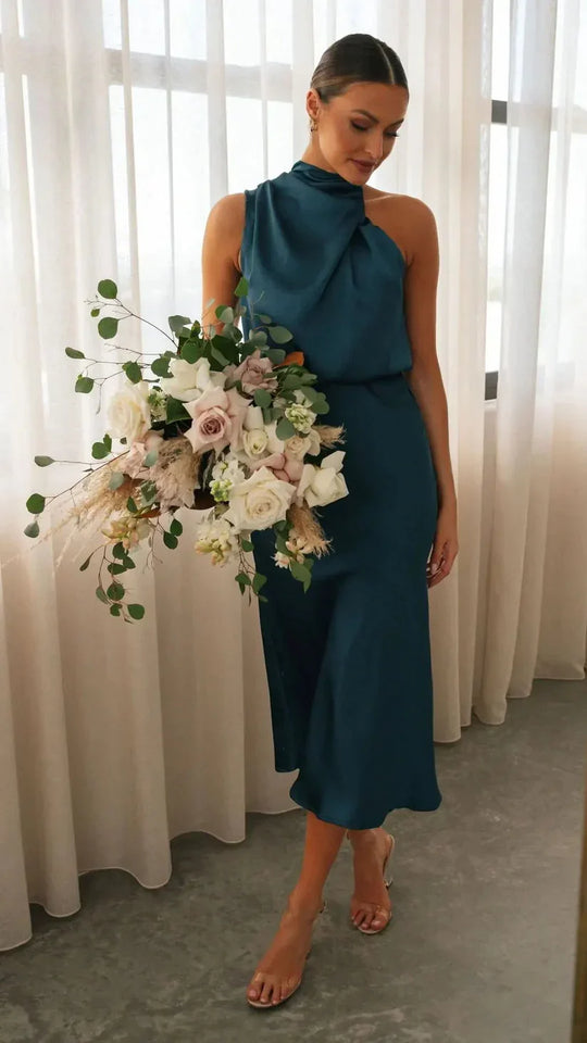 Variant image for Damen Abendkleid One-Shoulder Satin Elegantes Cocktailkleid für Festliche Anlässe-21