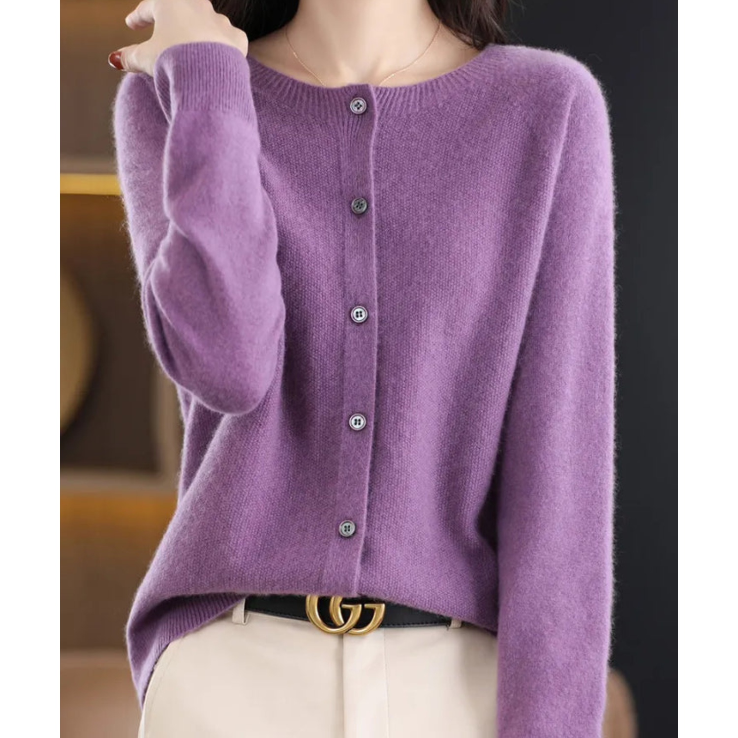 Variant image for Damenpullover O-Neck Cardigan 100% Wolle Warmer Pullover für Kalte Tage-49