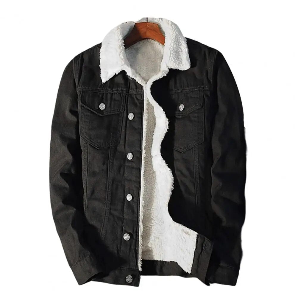 Herrenmantel Lang Denimfleece mit Plüschfutter für Winter Comfort und Stil 1
