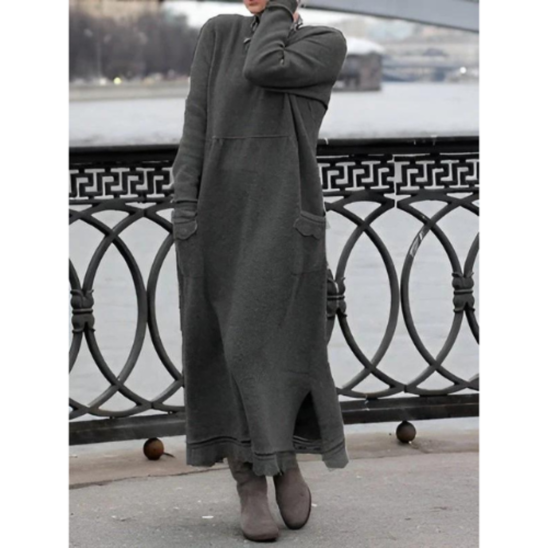 Damen Maxi Kleid Elegantes Design Bequem Warmer Stoff-1