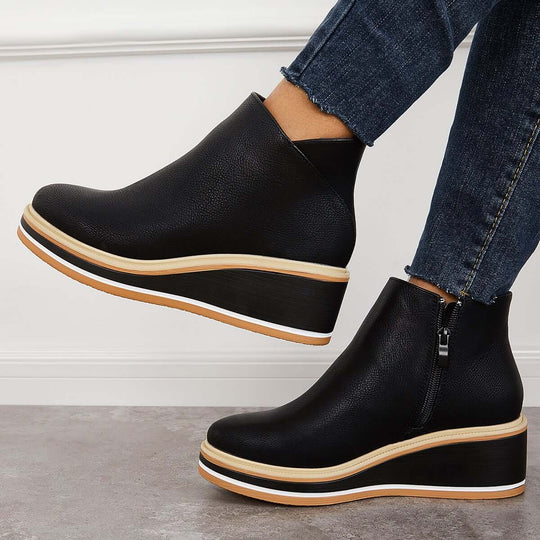 Damen Stiefel Knöchel mit Reißverschluss Plateau aus Kunstleder 3