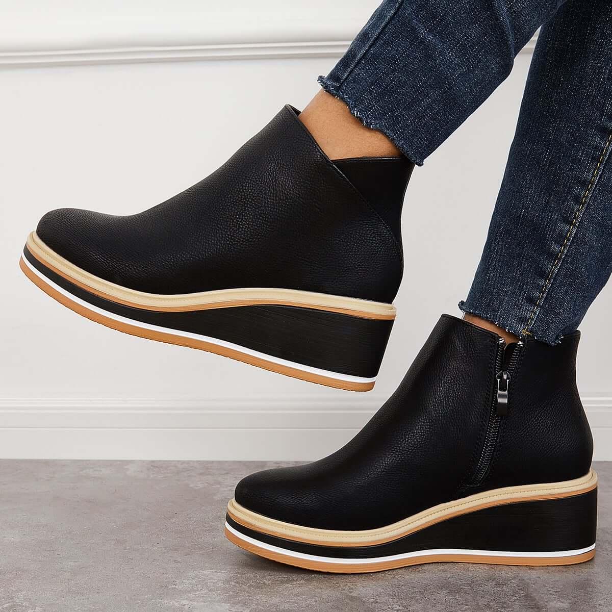 Damen Stiefel Knöchel mit Reißverschluss Plateau aus Kunstleder 3