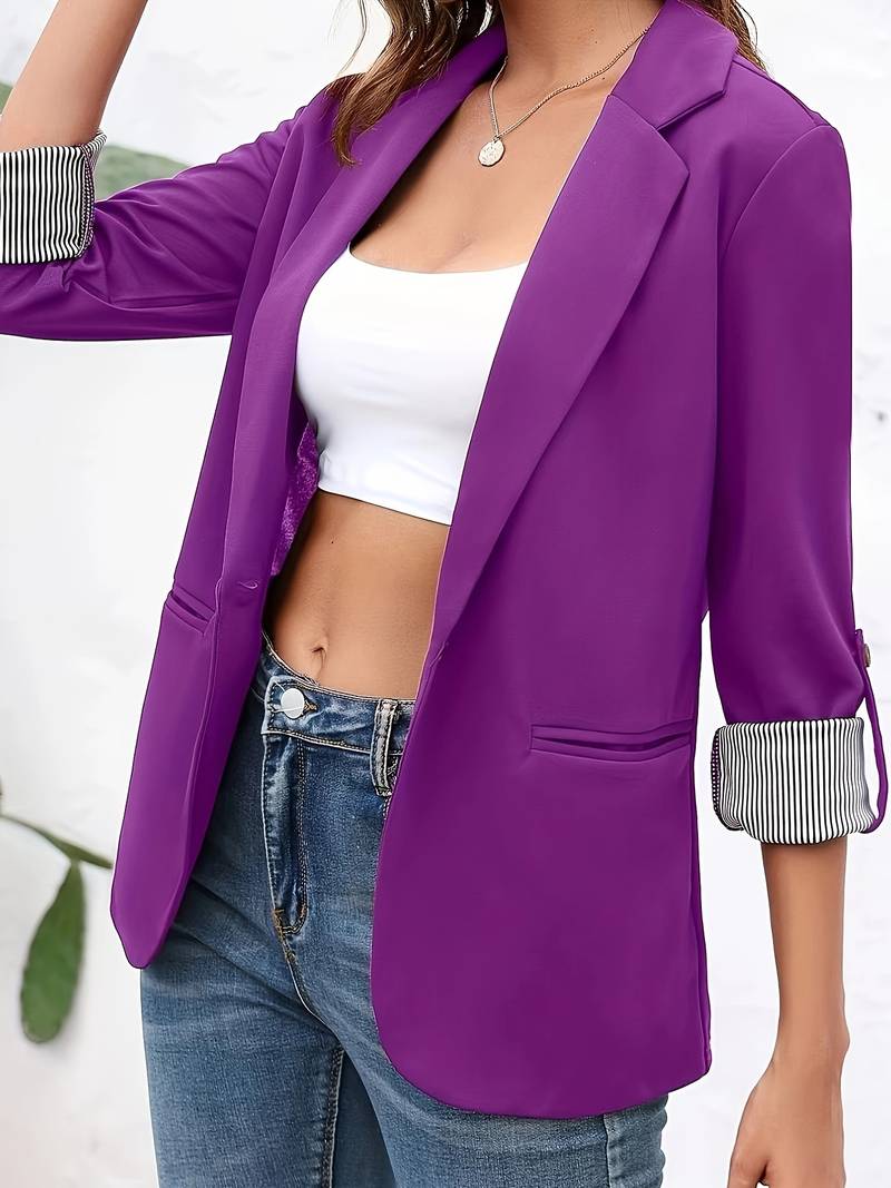 Damen Blazer Lässig Offene Vorderseite Hochwertiger Stoff-6