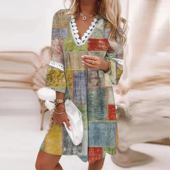 Damen Kleid Blumendesign Leichtes Material Sommerkleid-6
